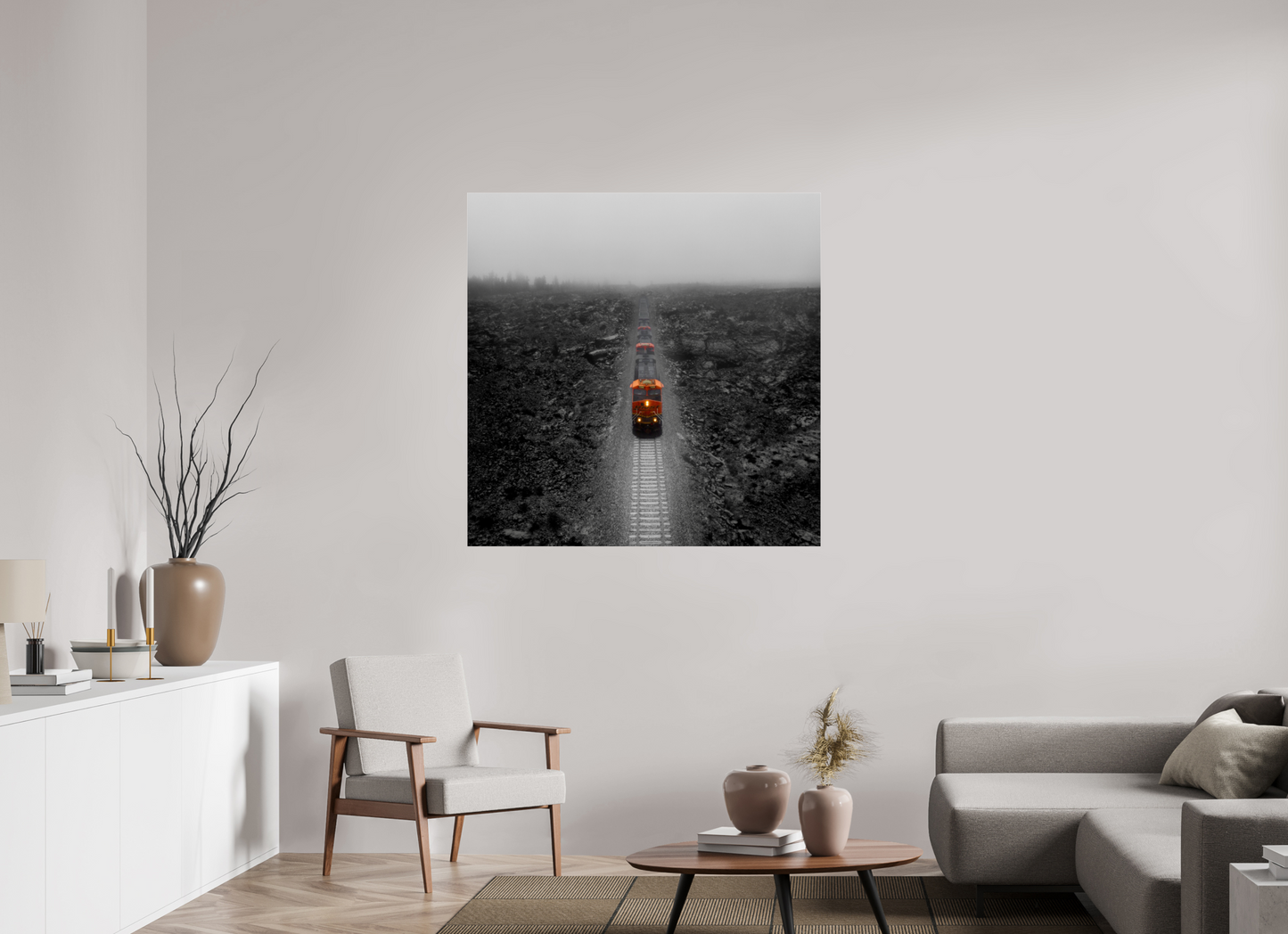 45 x 45″, Photo Print Under Acrylic Glass Train in the Lava Lands