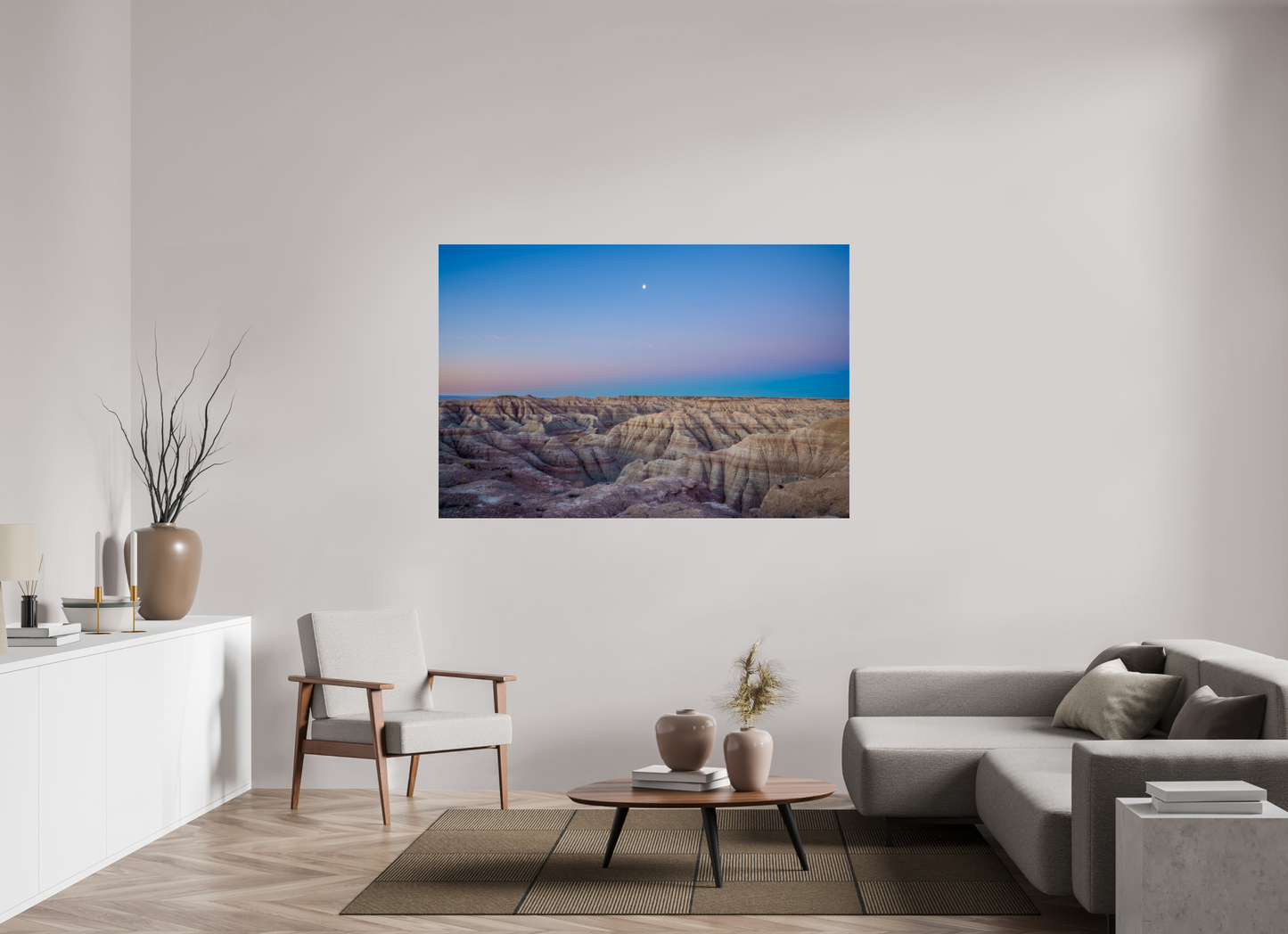 66 x 44″, Photo Print Under Acrylic Glass Moon Over The Badlands