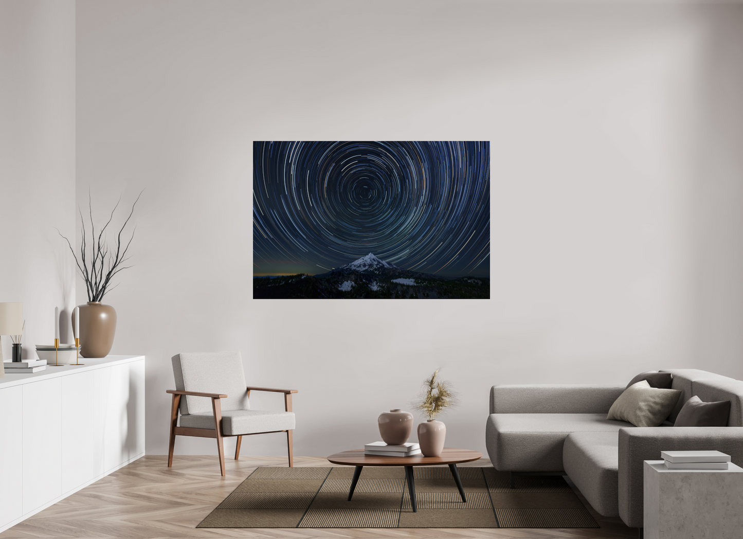 66 x 44″, Photo Print Under Acrylic Glass Star Trails Over Mt Jefferson