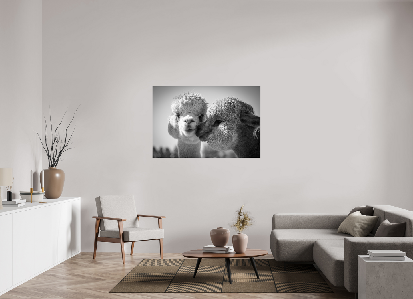 54 x 36″, Photo Print Under Acrylic Glass Alpaca Kiss