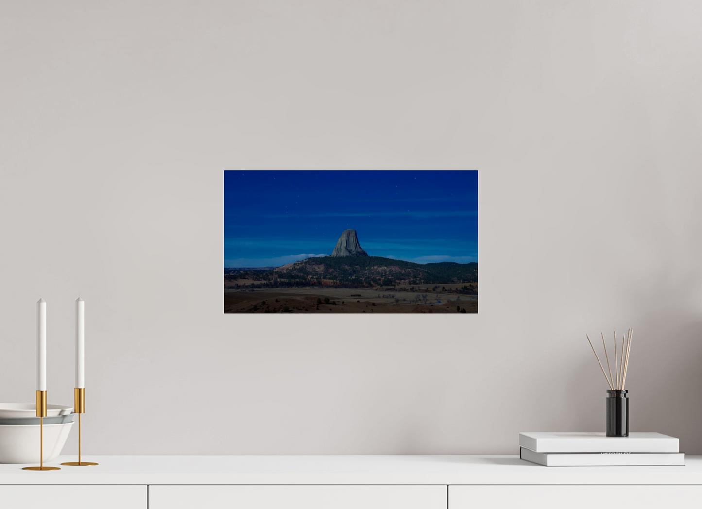16 x 9″, Photo Print Under Acrylic Glass Devil's Tower Under a Full Moon