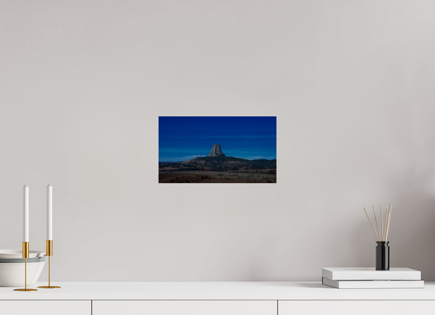 12 x 6.8″, Photo Print Under Acrylic Glass Devil's Tower Under a Full Moon