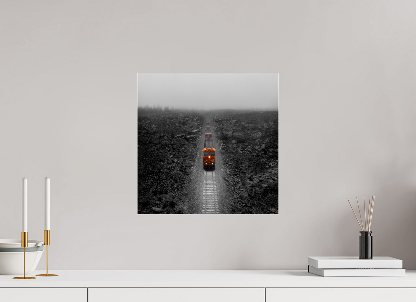 15 x 15″, Photo Print Under Acrylic Glass Train in the Lava Lands