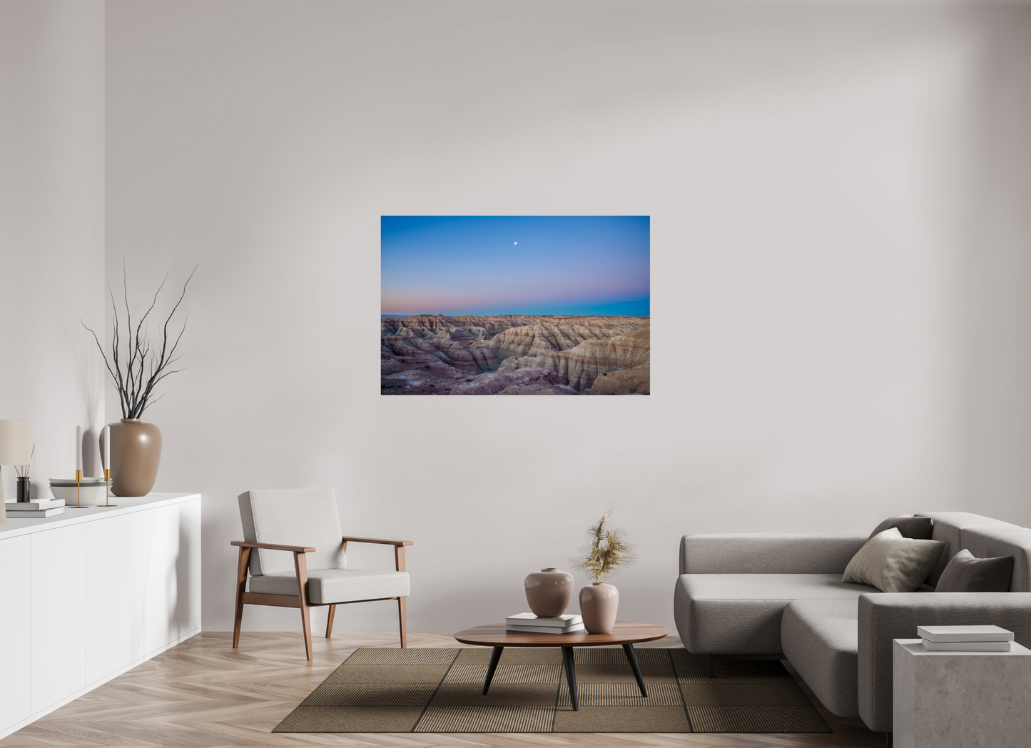 54 x 36″, Photo Print Under Acrylic Glass Moon Over The Badlands