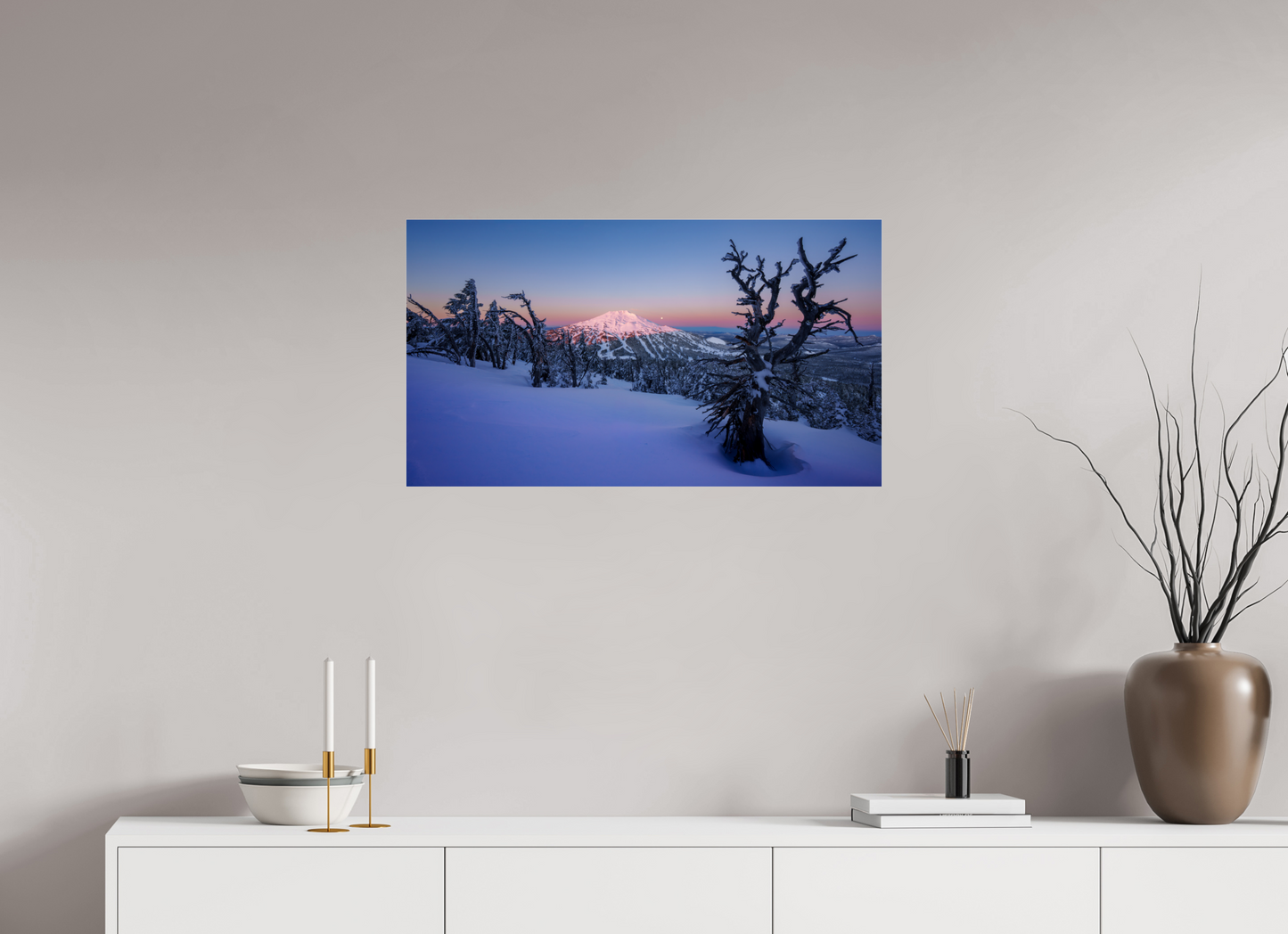 32 x 18″, Photo Print Under Acrylic Glass Moonset over Mt Bachelor