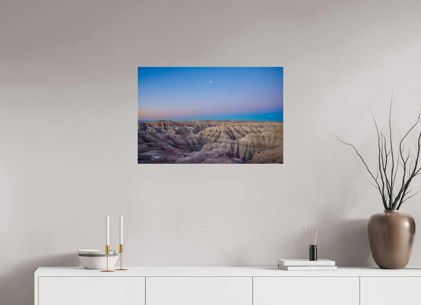 30 x 20″, Photo Print Under Acrylic Glass Moon Over The Badlands