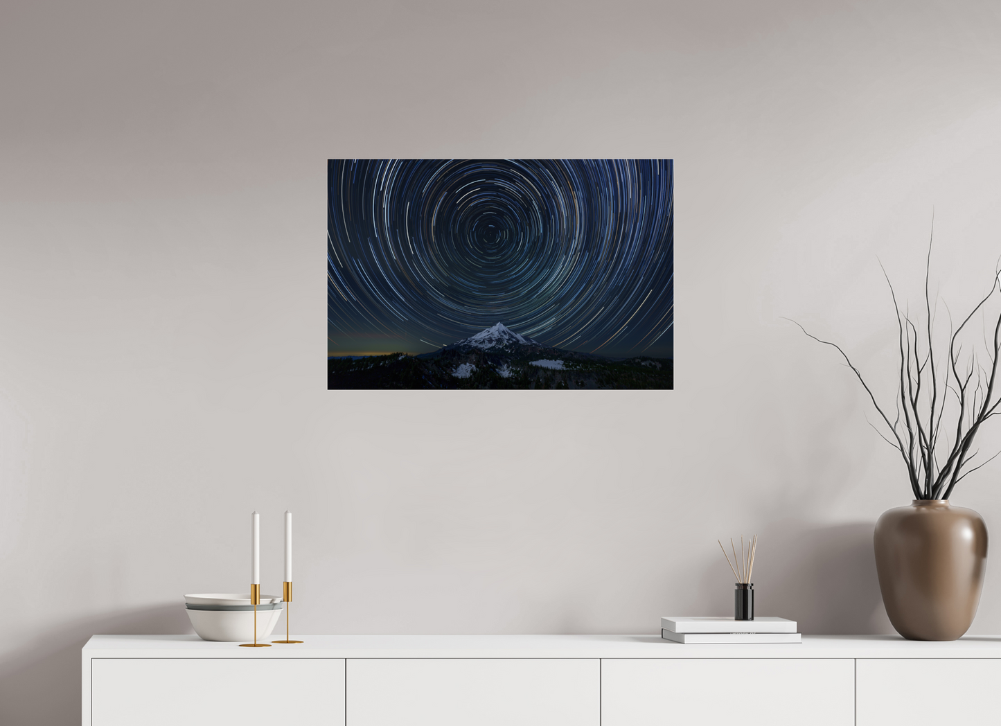 30 x 20″, Photo Print Under Acrylic Glass Star Trails Over Mt Jefferson