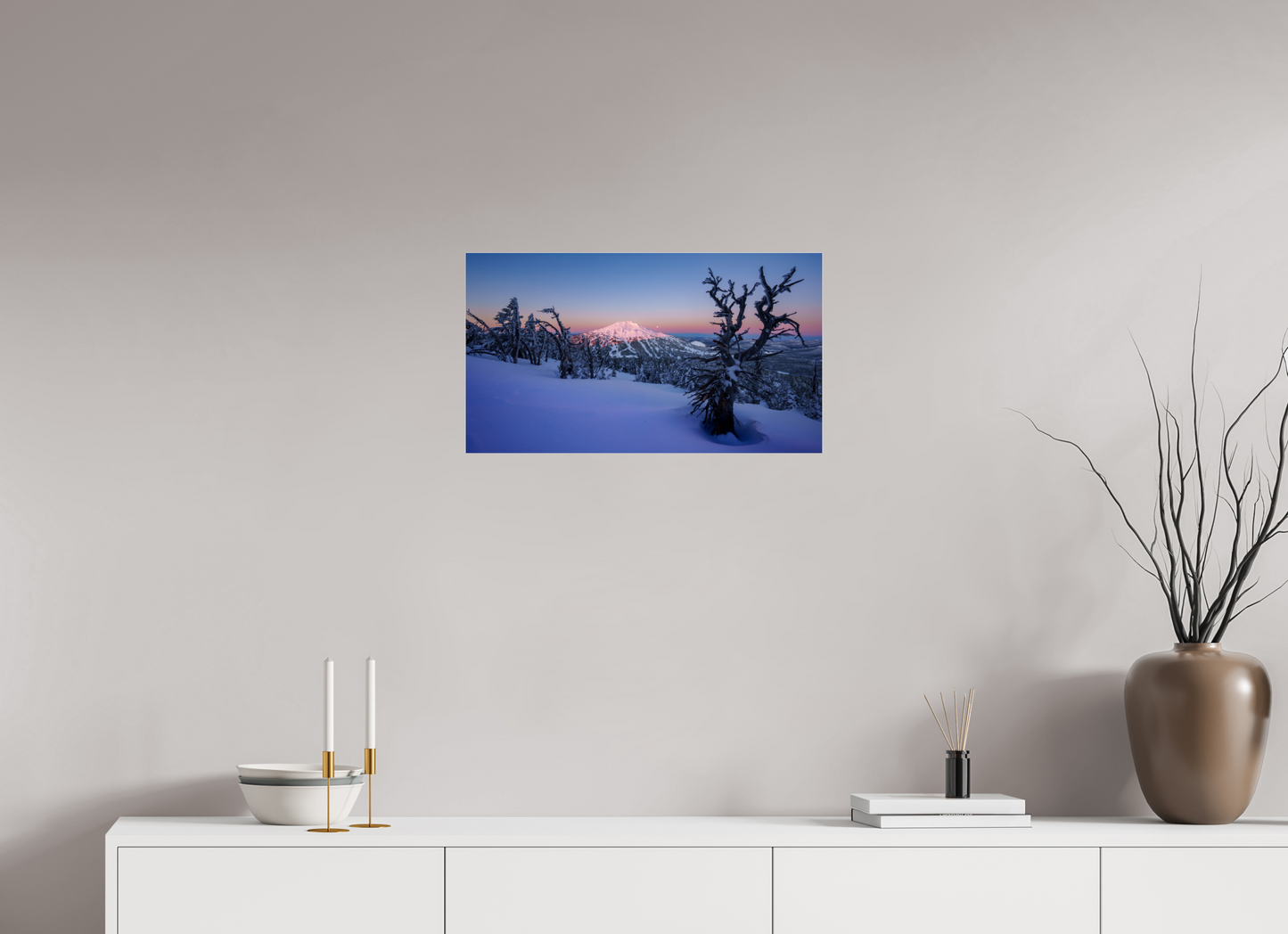 24 x 13.5″, Photo Print Under Acrylic Glass Moonset over Mt Bachelor