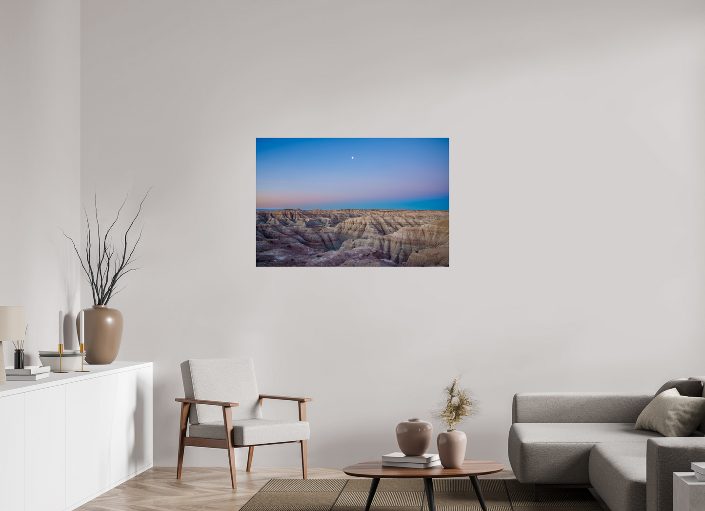 45 x 30″, Photo Print Under Acrylic Glass Moon Over The Badlands