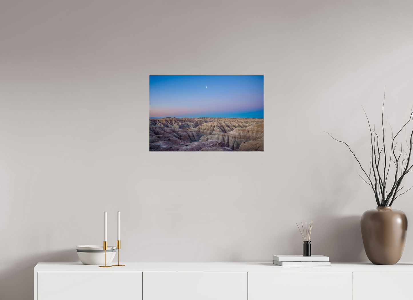 24 x 16″, Photo Print Under Acrylic Glass Moon Over The Badlands