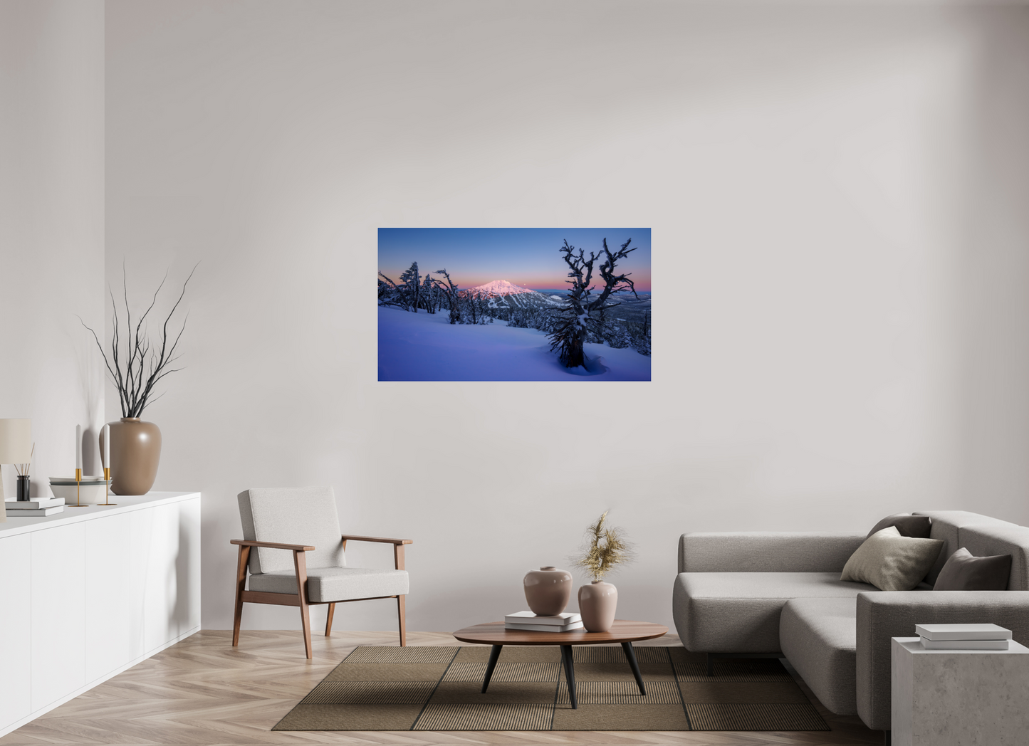 55 x 30.9″, Photo Print Under Acrylic Glass Moonset over Mt Bachelor
