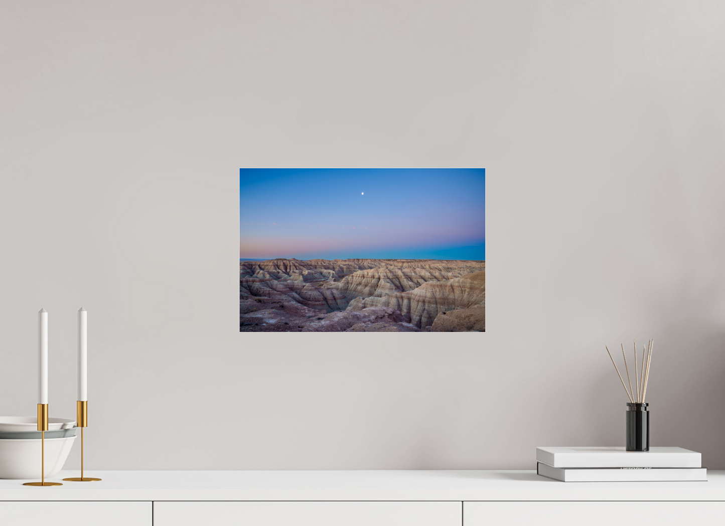 15 x 10″, Photo Print Under Acrylic Glass Moon Over The Badlands