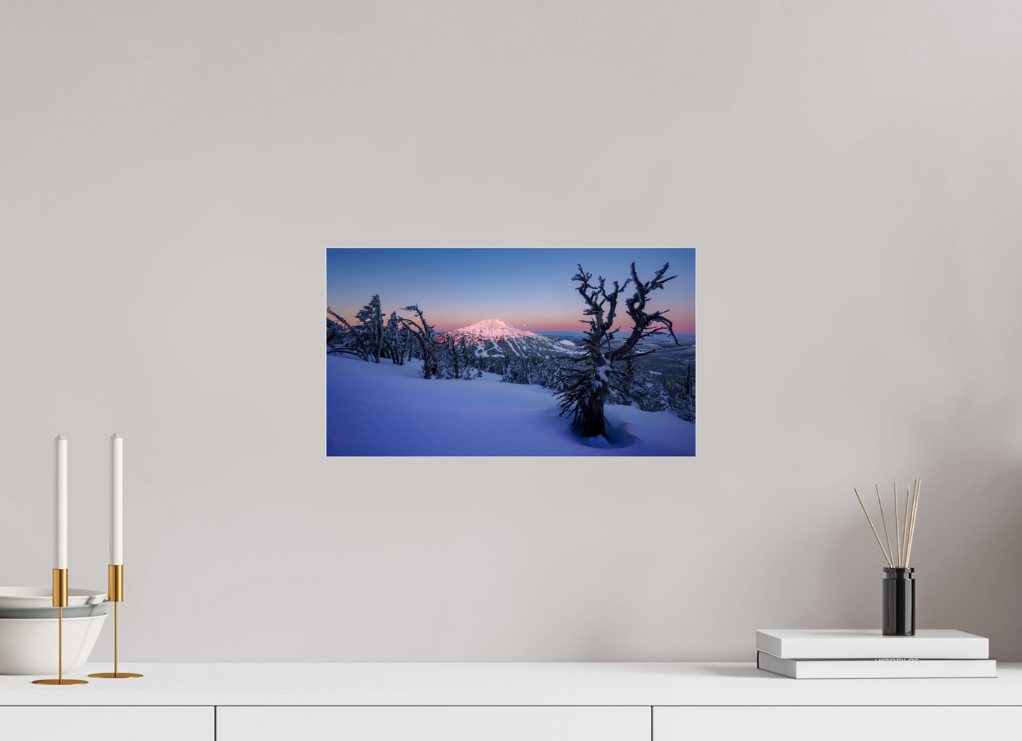 16 x 9″, Photo Print Under Acrylic Glass Moonset over Mt Bachelor