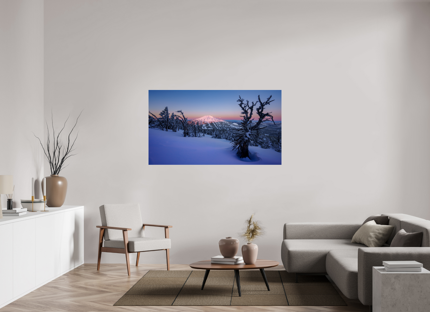 64 x 36″, Photo Print Under Acrylic Glass Moonset over Mt Bachelor
