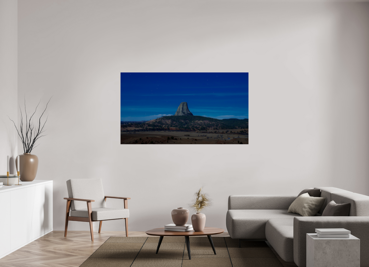 70 x 39.4″, Photo Print Under Acrylic Glass Devil's Tower Under a Full Moon