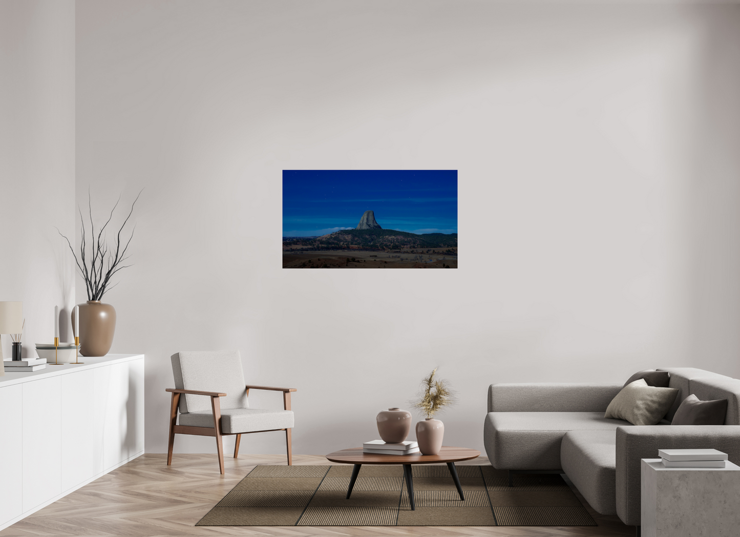 49 x 27.6″, Photo Print Under Acrylic Glass Devil's Tower Under a Full Moon