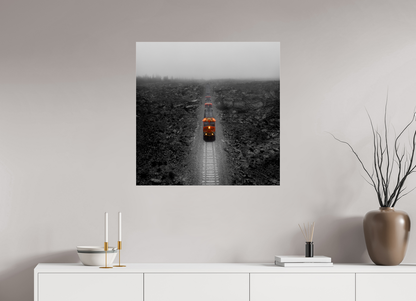 30 x 30″, Photo Print Under Acrylic Glass Train in the Lava Lands