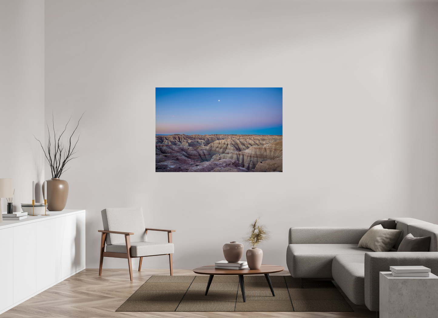 60 x 40″, Photo Print Under Acrylic Glass Moon Over The Badlands