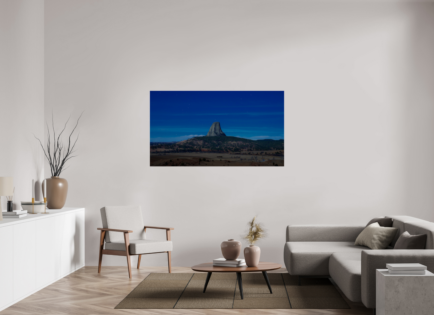 64 x 36″, Photo Print Under Acrylic Glass Devil's Tower Under a Full Moon