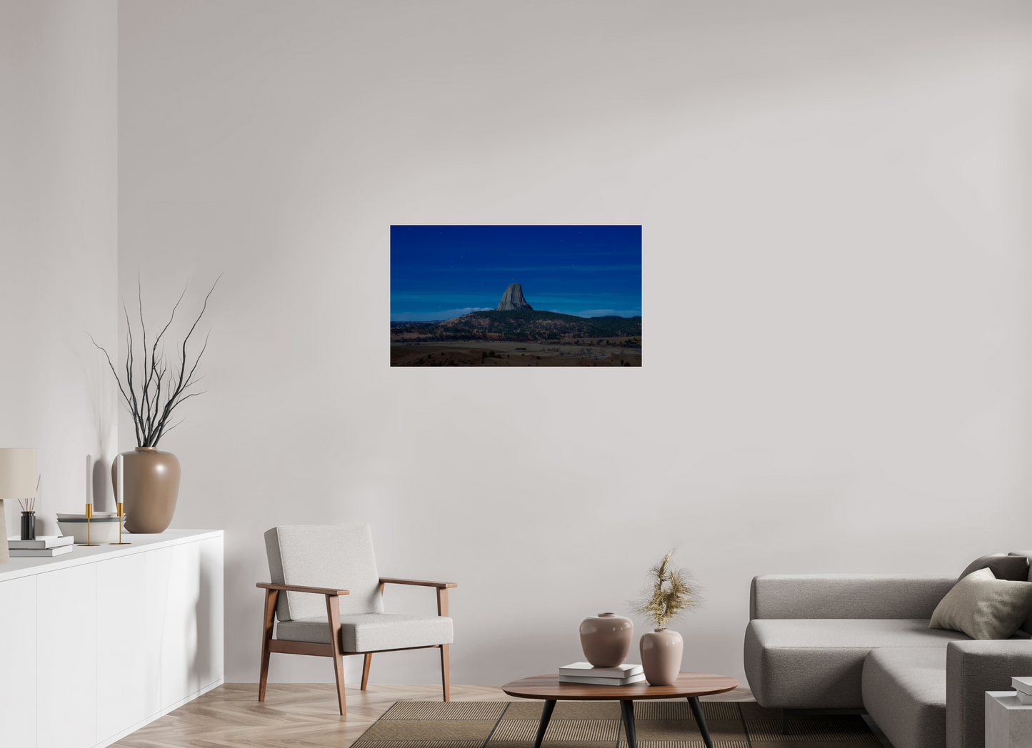 40 x 22.5″, Photo Print Under Acrylic Glass Devil's Tower Under a Full Moon