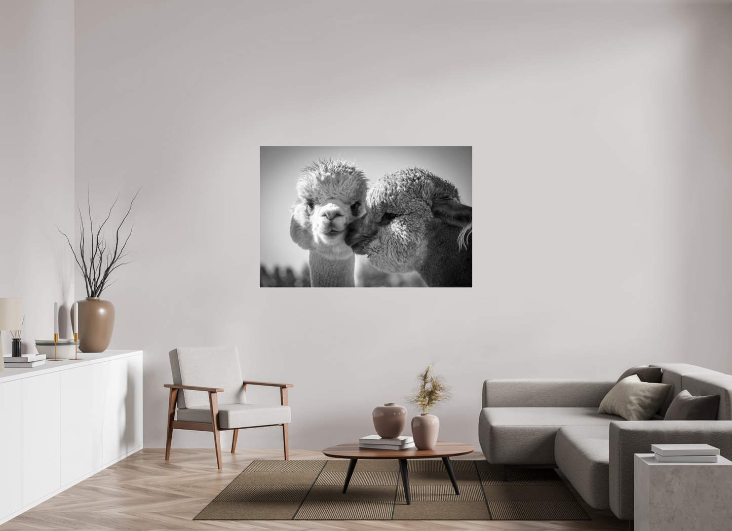 60 x 40″, Photo Print Under Acrylic Glass Alpaca Kiss