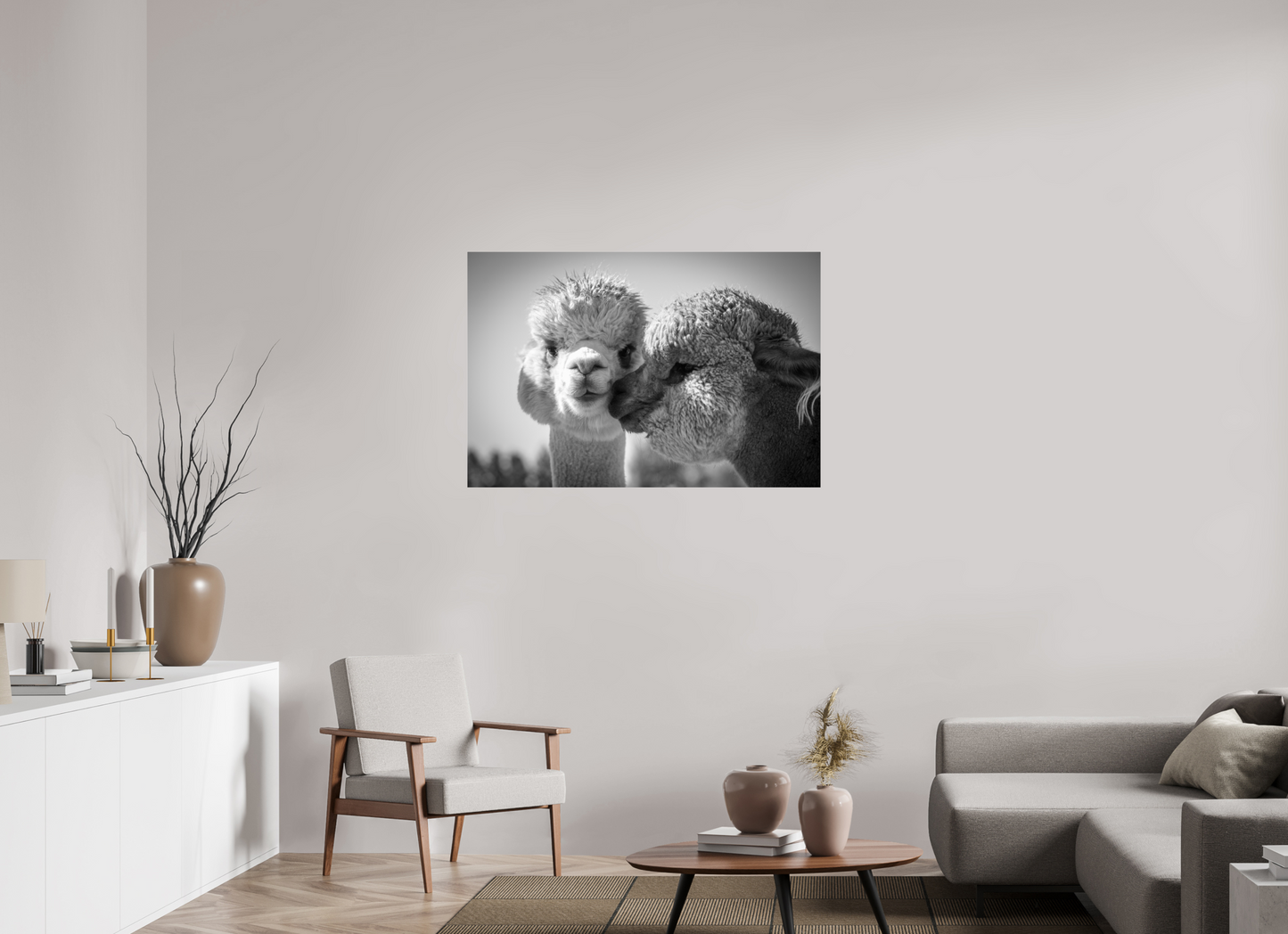 45 x 30″, Photo Print Under Acrylic Glass Alpaca Kiss