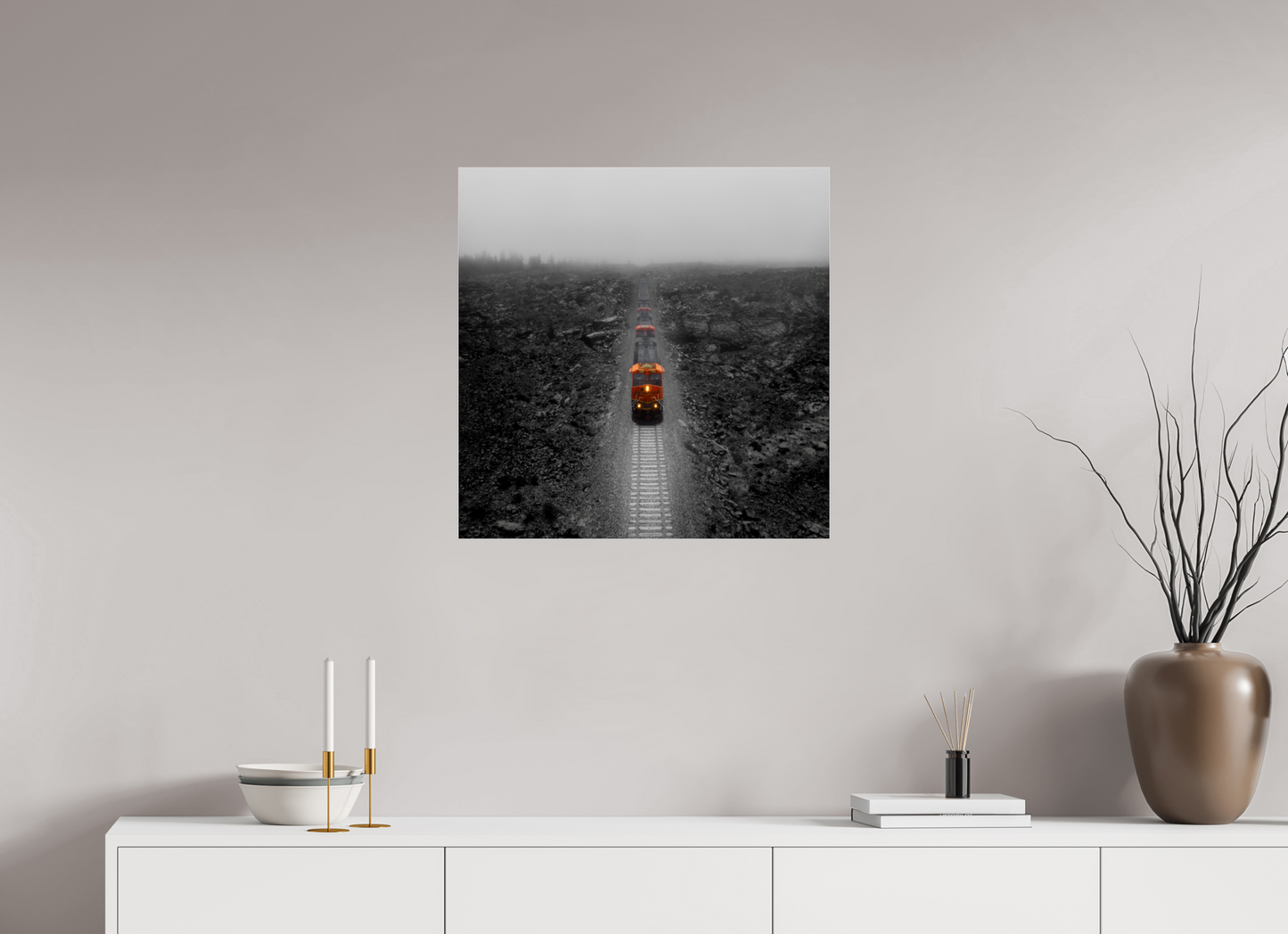 25 x 25″, Photo Print Under Acrylic Glass Train in the Lava Lands